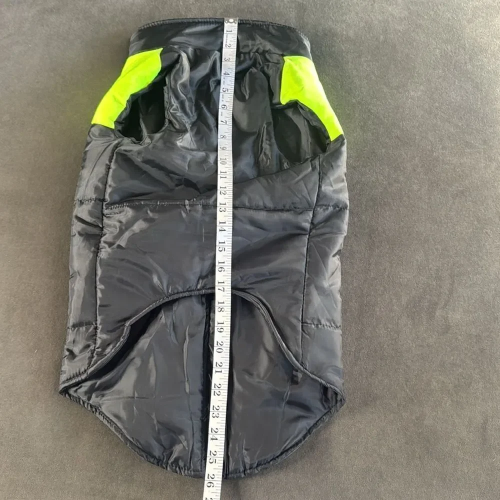 Dog Coat Black & Neon Yellow Zip Up No Pull Design D-Rings for Leash Size 5XL